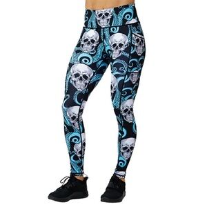 Constantly Varied Gear Black White, Light Blue Kraken Skull Full Length Leggings